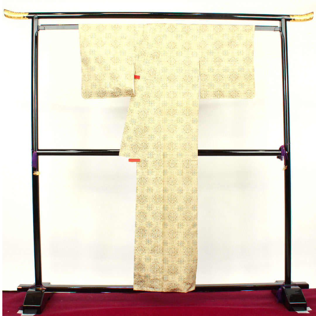 Tsumugi, Length 156cm, Sleeve length 62cm, Unused, Comes with basting thread, Tokyo white-brown, Abstract pattern, Pure silk, S rank, Awase, Cream color, 1116002252315