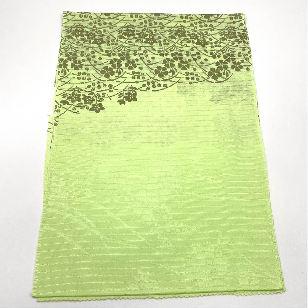 （新品）帯揚げ 正絹 セミフォーマル 若菜色（わかないろ） 夏物 桔梗 撫子 長さ約172cm 幅約29cm NEWランク 緑系 1136000701919