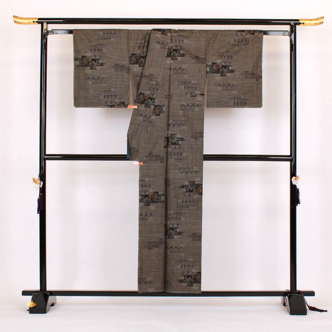 大島紬 身丈156cm 裄丈65cm 9マルキ 正絹 Sランク 袷 茶系 1116000492314