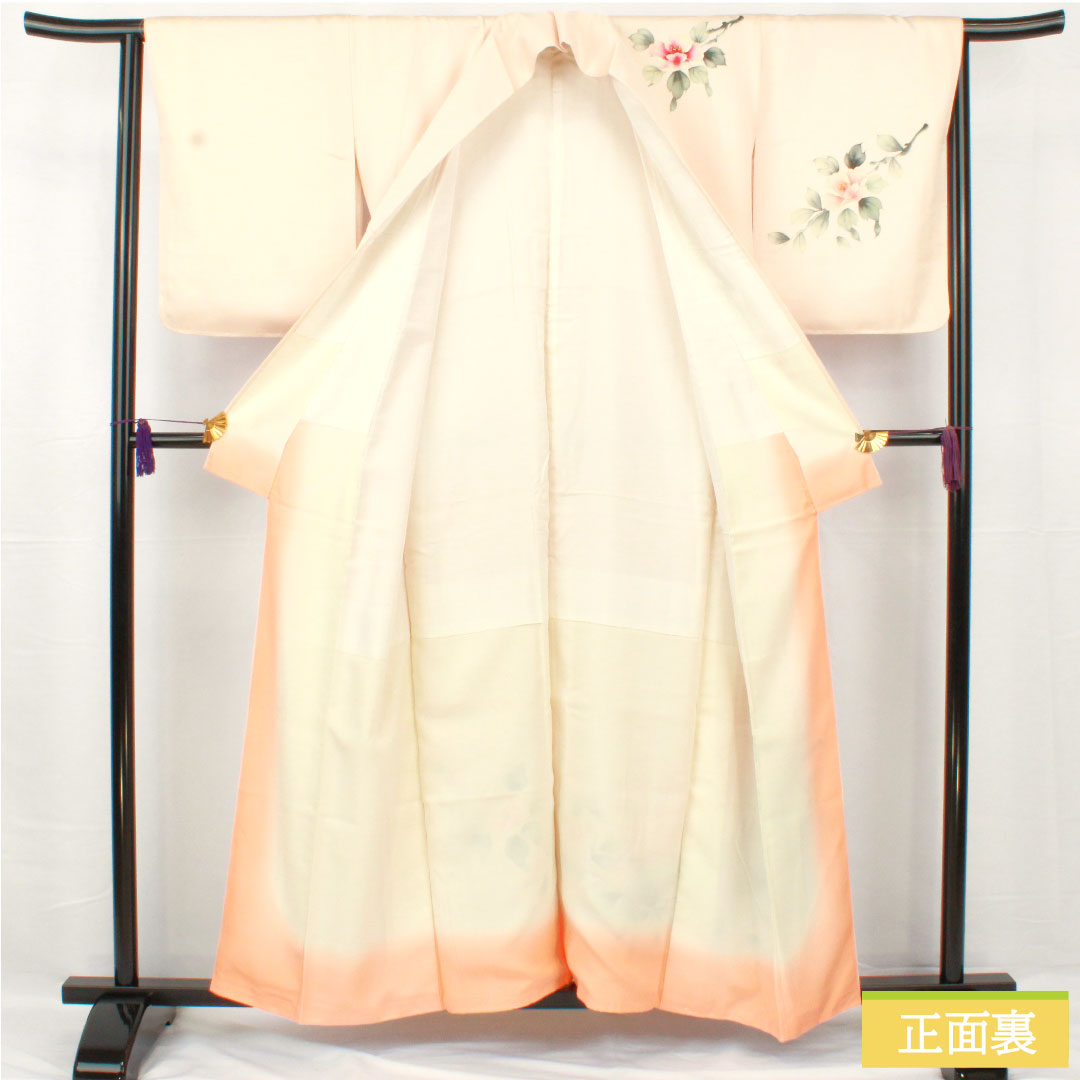 Homongi, pure silk, lined, length 157cm, sleeve length 64cm, Kyoto Yuzen, floral pattern, basting thread included, unused, S rank, pink, 1112005182313