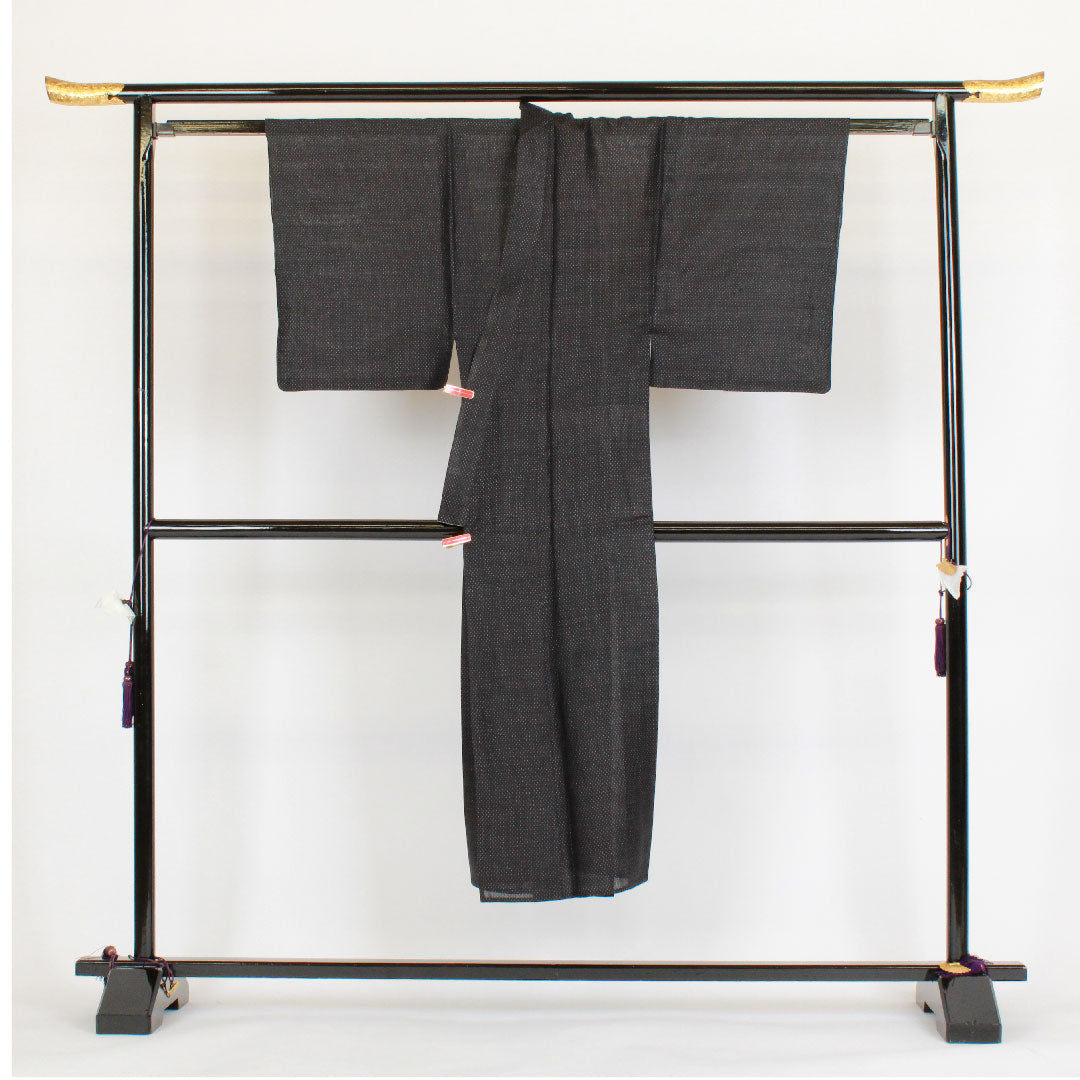 Men's, Length 142cm, Sleeve length 66cm, Important Intangible Cultural Property, Mosquito Kasuri, Miyako Jofu, Linen, S Rank, Single Layer, Black, 1119000172410
