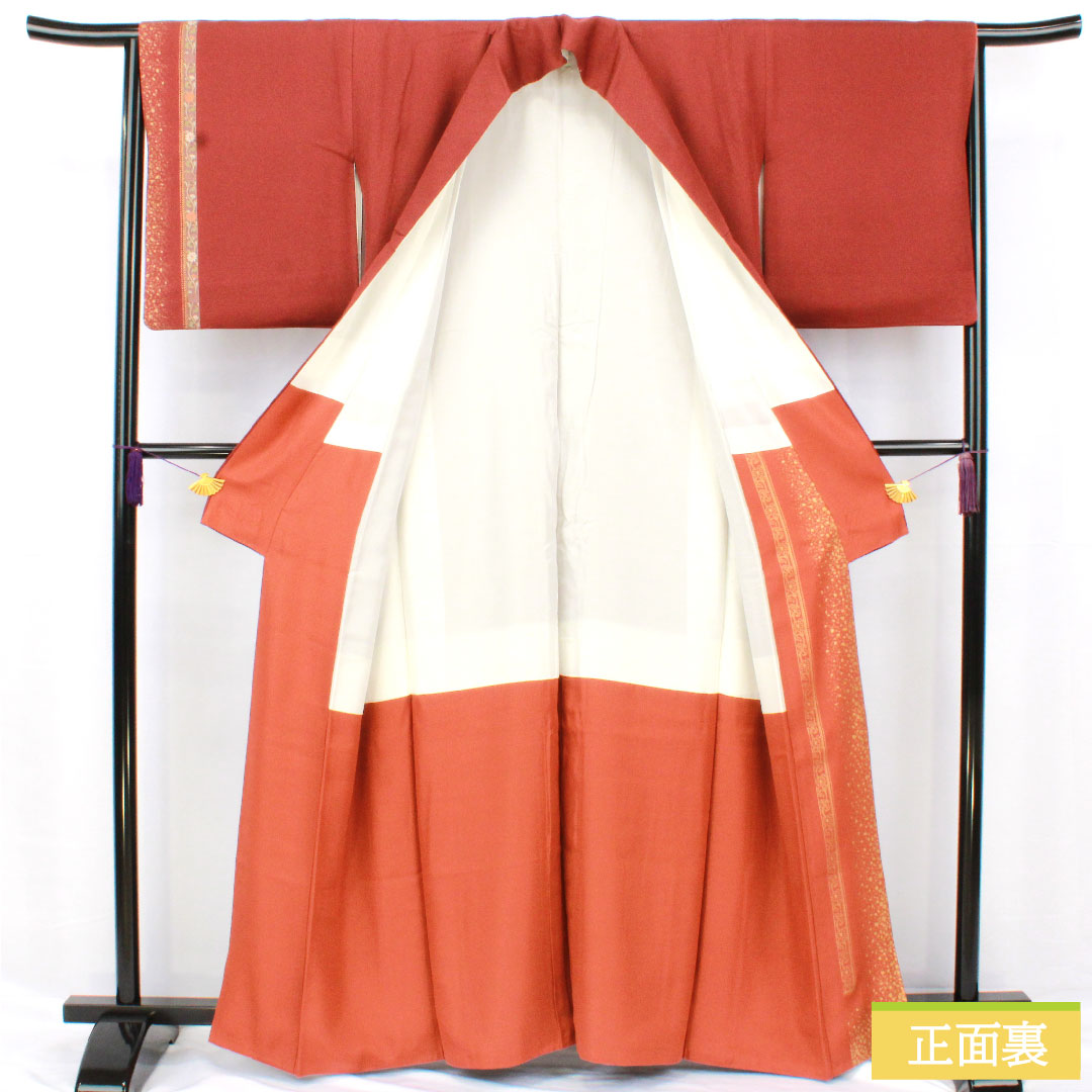 Homongi, pure silk, lined, length 162.5cm, sleeve length 64cm, copper color, Kyoto Yuzen, abstract pattern, A rank, brown, 1112005973414