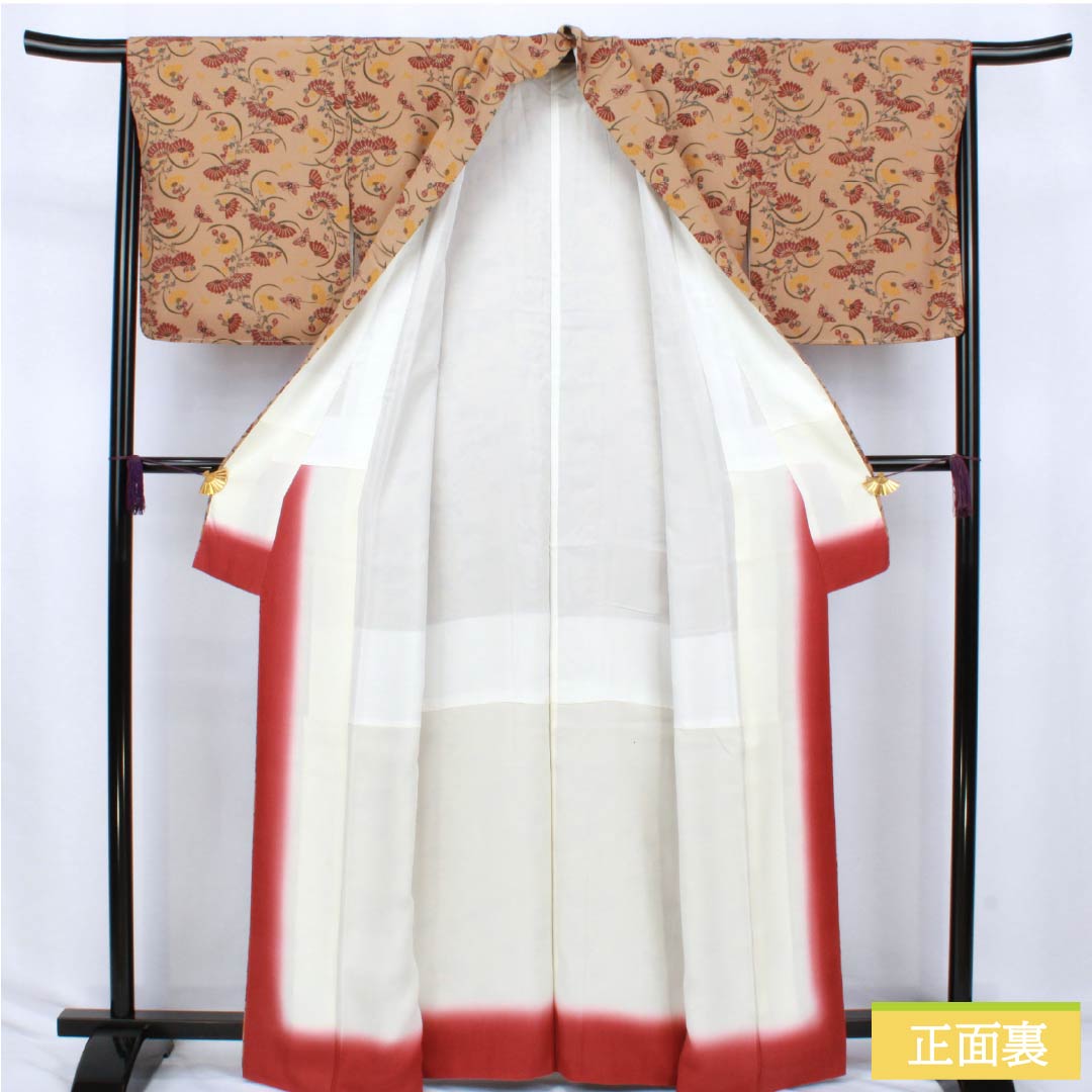 小紋 正絹 Aランク 身丈164cm 裄丈65.5cm 袷 丁子茶色（ちょうじちゃいろ） 型染 本草木染 昭三 作家物 ベージュ系 1115007553425