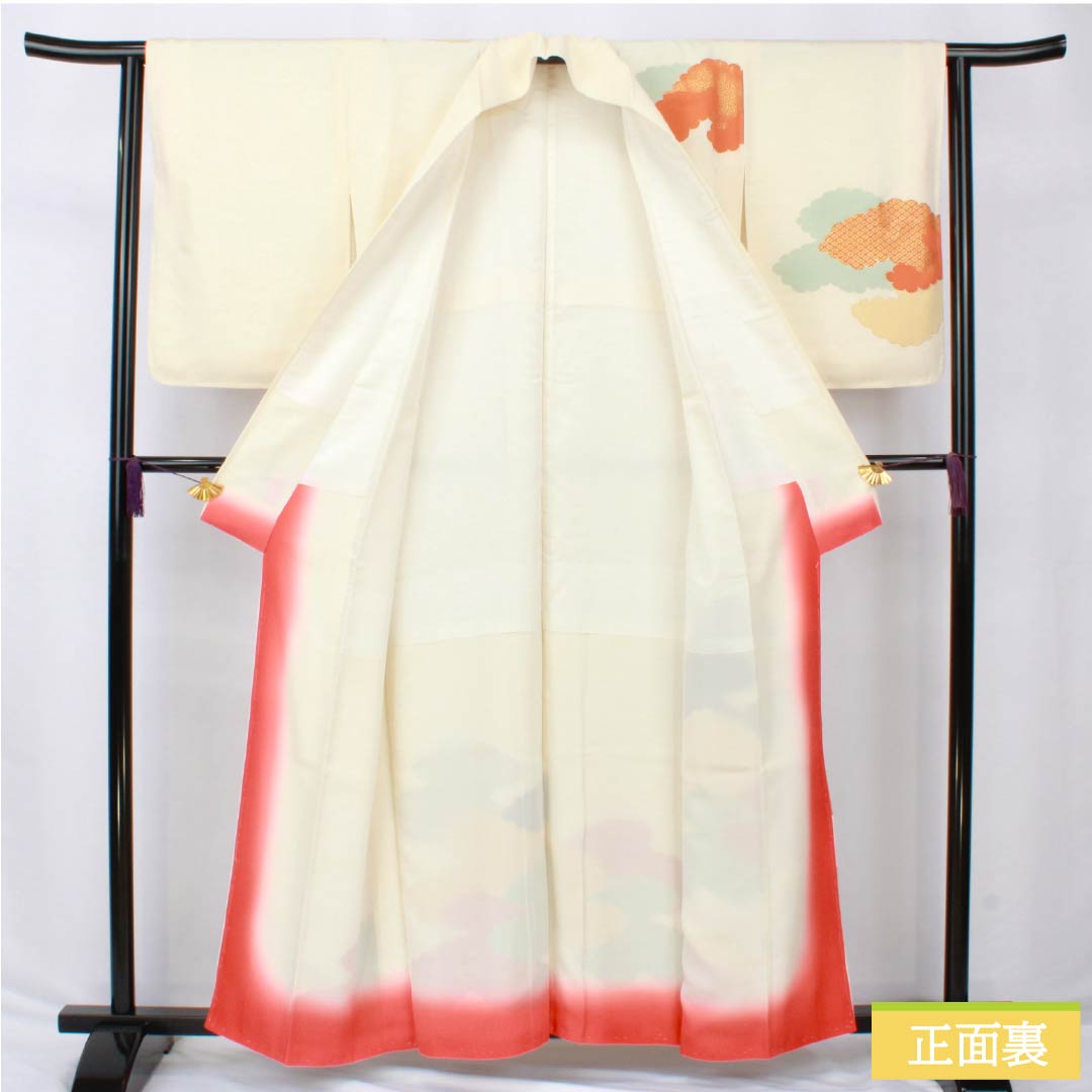 訪問着 正絹 Aランク 袷 身丈157.5cm 裄丈62cm 乳白色（にゅうはくしょく） 京友禅 雲取り しつけ糸付き 白系 1112006563311