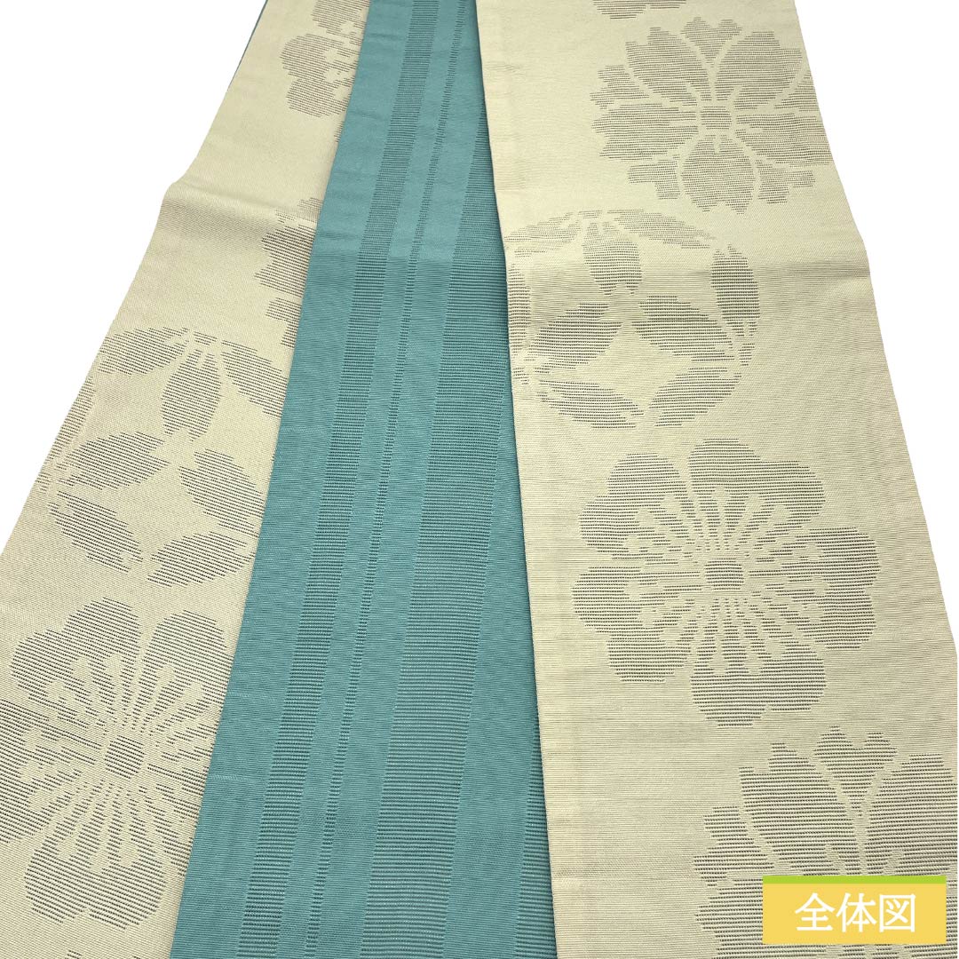 半幅帯 ポリエステル Sランク 象牙色（ぞうげいろ） 撫松庵 花柄 広幅 リバーシブル 帯丈401cm ベージュ系 1125003102425