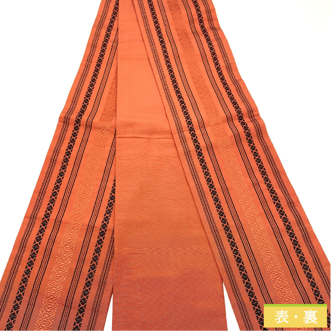 半幅帯 正絹 Sランク 紅唐色（べにとういろ） 献上柄 帯丈380cm 朱系 1125002312316