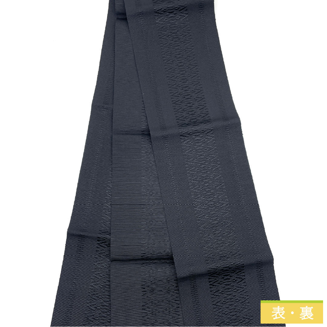 [Unfinished] Half-width Obi, Pure Silk, NEW Rank, Black, Hakata-ori (Hakata weave), Kenjo pattern (traditional design), Dokko (Buddhist ritual implement), Obi length 380cm, Black series, 1125001821310