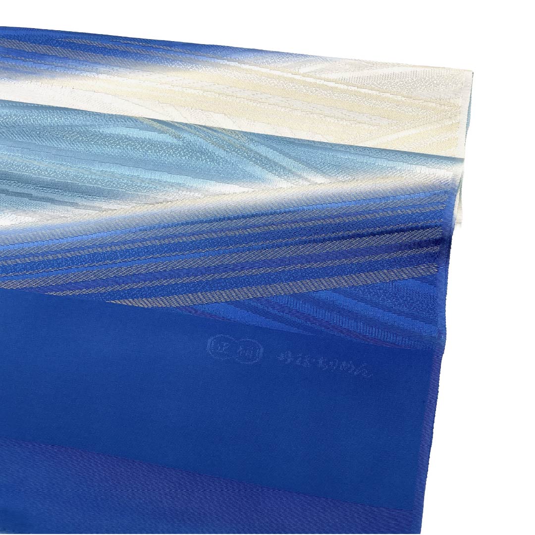 （新古品）帯揚げ 正絹 NEWランク セミフォーマル 紺瑠璃色（こんるりいろ） グラデーション 幾何学模様 丹後ちりめん 長さ約188cm 幅約31cm 青系 1136003291917