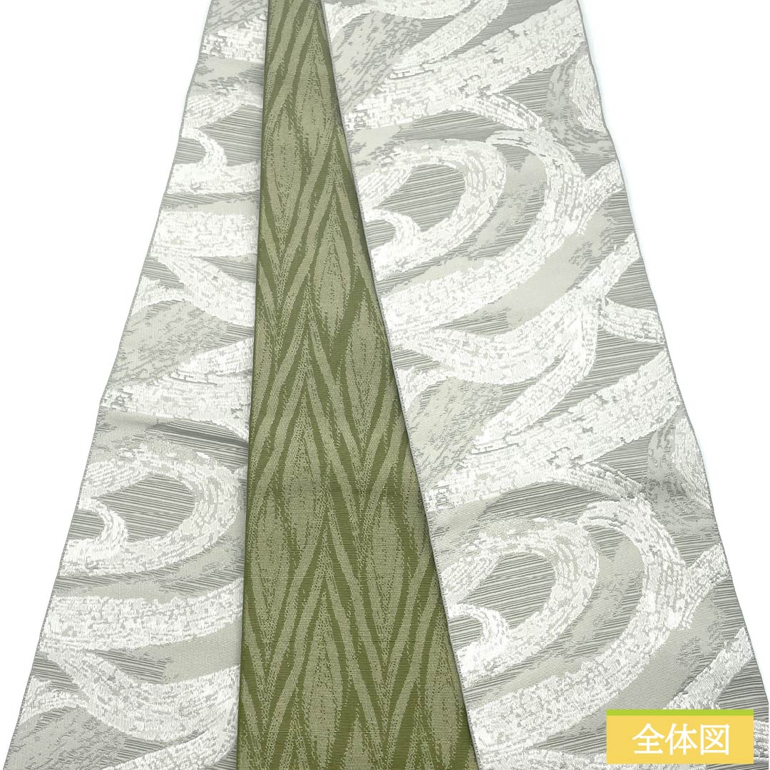 (New) Hanhaba Obi Polyester NEW Rank, Kinunezuiro, Ikouchairo, Geometric Pattern, Reversible, Obi Length 400cm, Grayish, 1125002761422