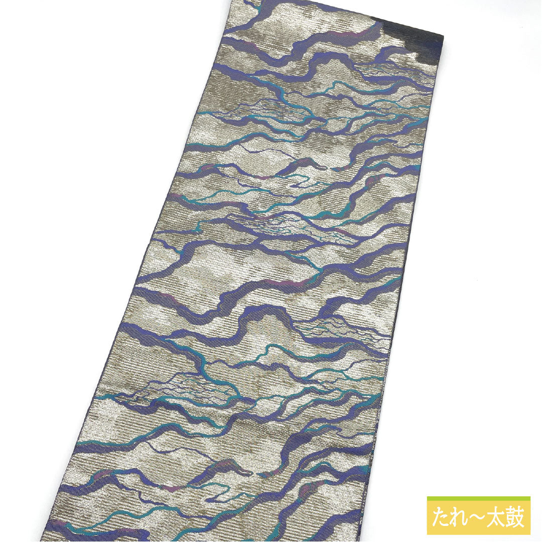 袋帯 正絹 Sランク 引箔 西陣織 新はじく加工 帯丈448cm ポイント柄 セミフォーマル 銀系 1123016442322