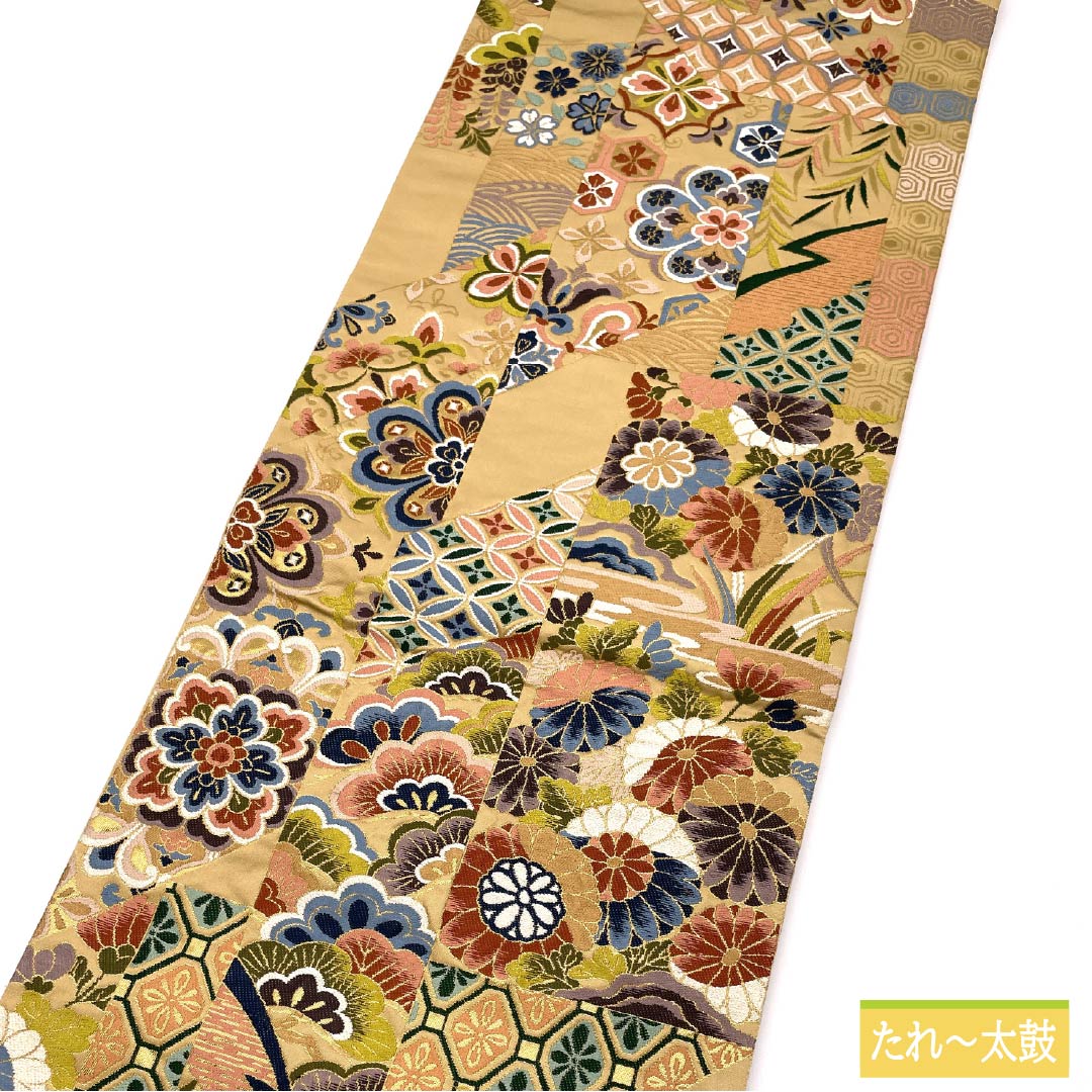 袋帯 正絹 東京白茶色（とうきょうしらちゃいろ） 留袖用 白綾苑大庭 振袖用 吉祥文様 帯丈440cm Aランク 六通 フォーマル ベージュ系 1123014433325