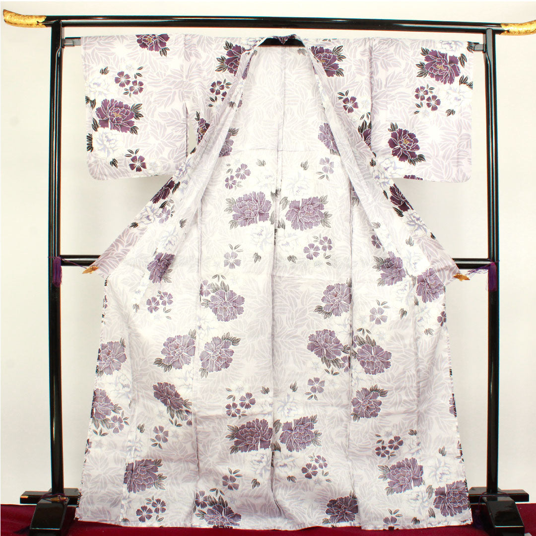 Yukata, Camellia and Pink, Cotton, S Rank, Single Layer, Length 172.5cm, Sleeve Length 68.5cm, Purple, 1118002122620