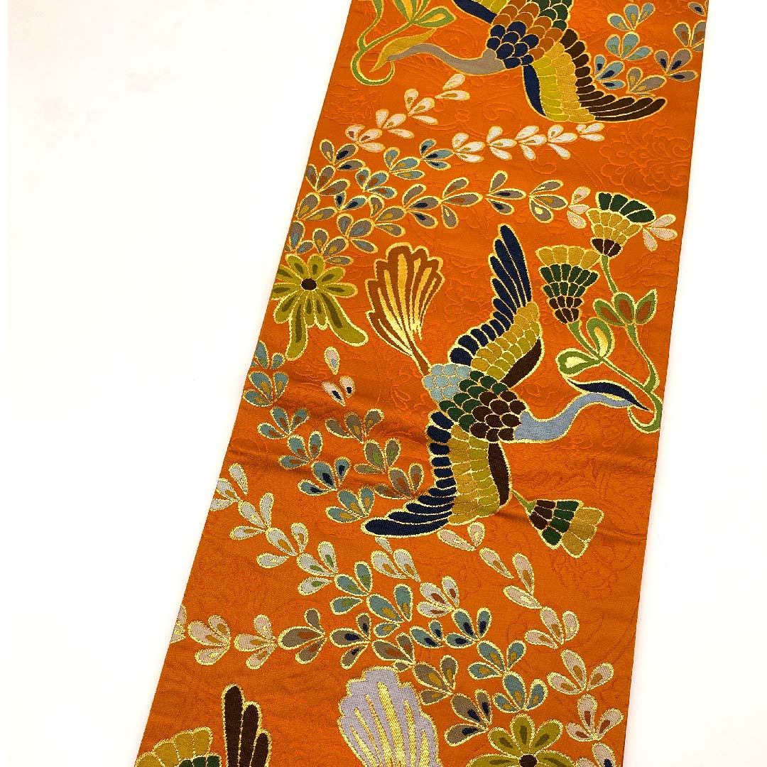 袋帯 人参色（にんじんいろ） 鳳凰 白綾苑大庭 帯丈432cm 正絹 Sランク 六通 フォーマル 橙系 1123008912326