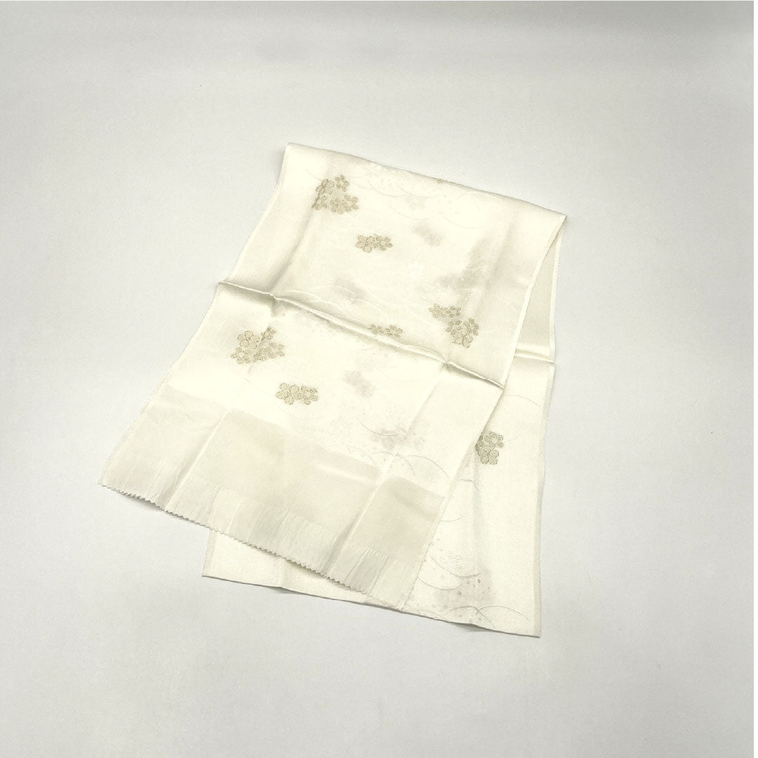 （新古品） 帯締め・帯揚げセット 正絹 Aランク 結婚式 披露宴 扇付き 長さ約158cm 幅約1.5cm 留袖用 白系 1141000033311