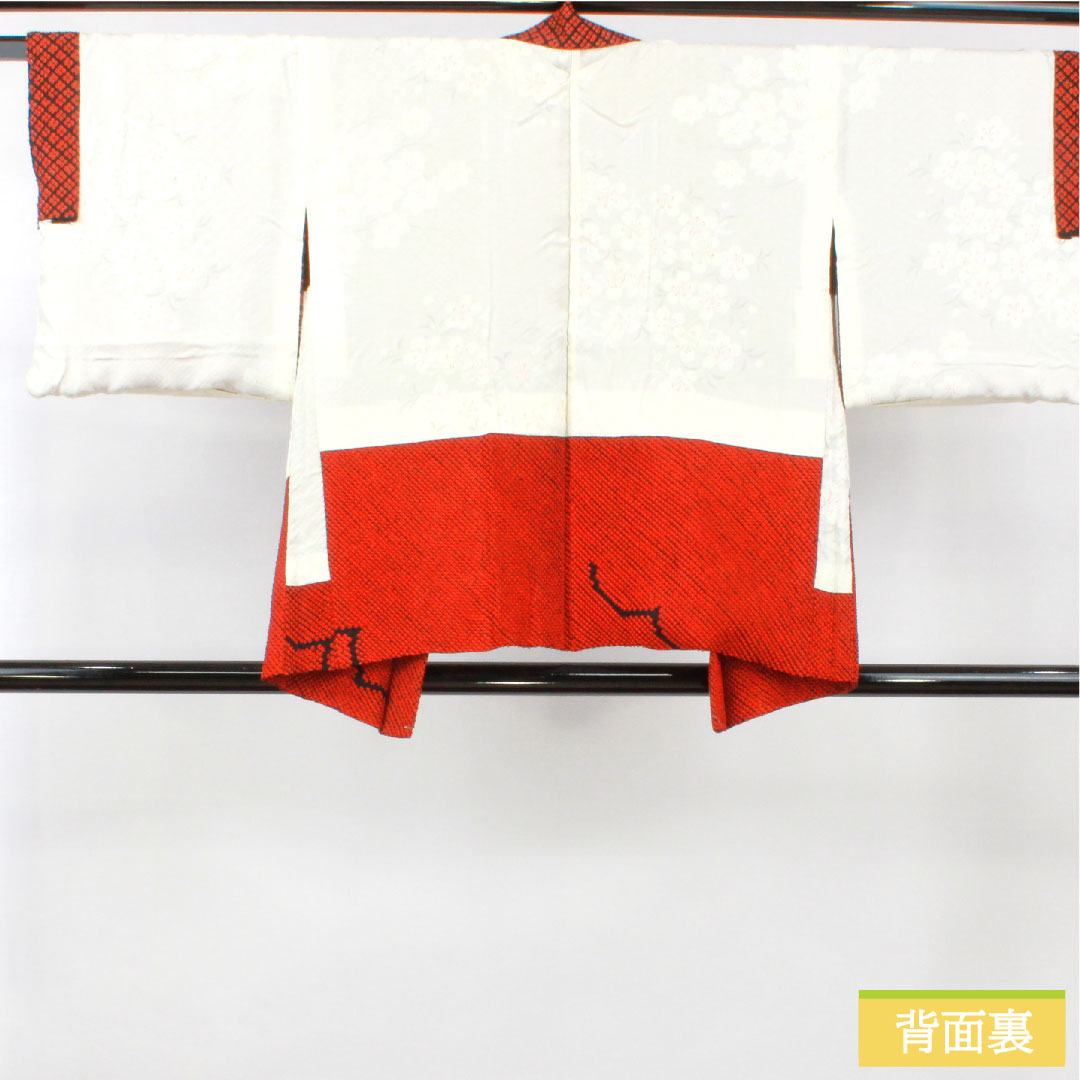 羽織 正絹 身丈75cm 裄丈65cm 緋色（ひいろ） 総絞り 抽象模様 しつけ糸付き Sランク 袷 朱系 1117001052916