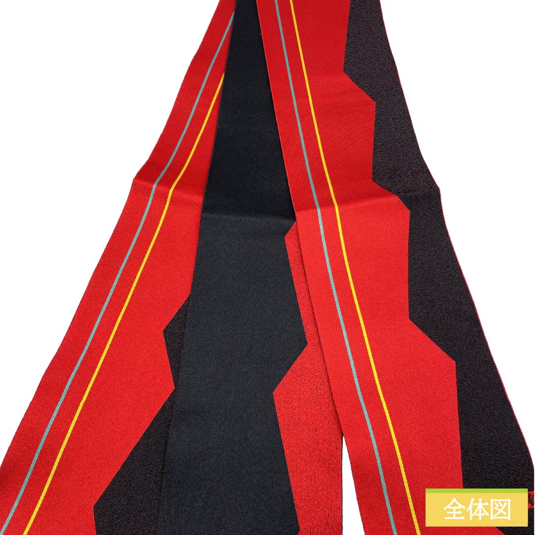 半幅帯 ポリエステル Sランク 赤紅色（あかべにいろ） 山路文 古典柄 帯丈348cm 赤系 1125003502312
