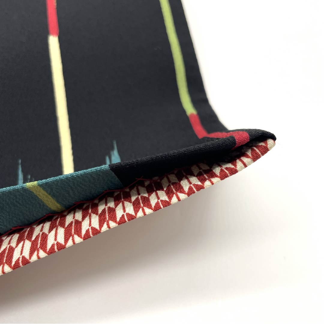 半幅帯 ポリエステル 帯丈392cm 黒色（くろいろ） 矢絣 矢羽根 リバーシブル 古典柄 黒系 Sランク 1125001452310