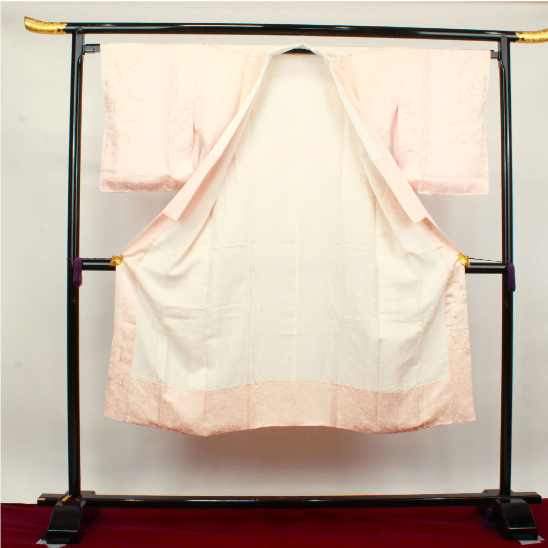 長襦袢 正絹 身丈135cm 裄丈68cm 袷  フォーマル 鶴 部分絞り 絵羽付け  Sランク ピンク系 1129000532413