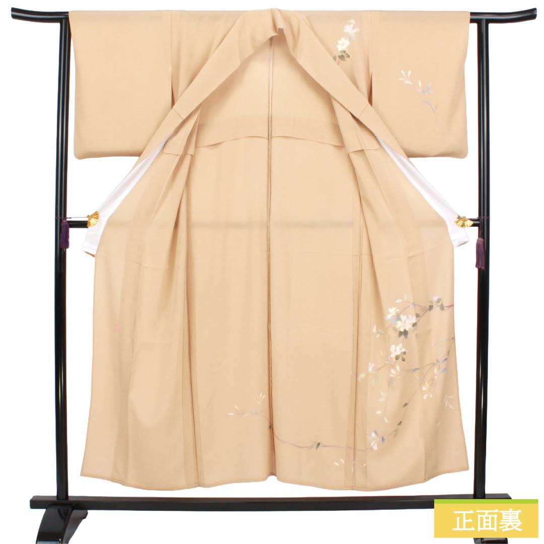 夏物 正絹 付下げ Sランク 身丈150.5cm 裄丈62cm 丁子色（ちょうじいろ） 南克治 加賀友禅 一つ紋 絽 ベージュ系 1132005062125