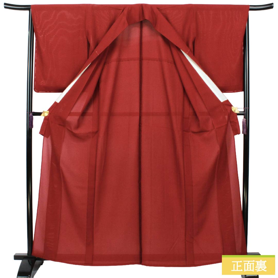 Summer Kimono, Pure Silk Iromuji, S-Rank, Length 163cm, Sleeve-to-sleeve 66.5cm, Shoenji-iro, Gosan-giri Family Crest (one crest), Ro (Gauze Weave), Red family, 1132003842414