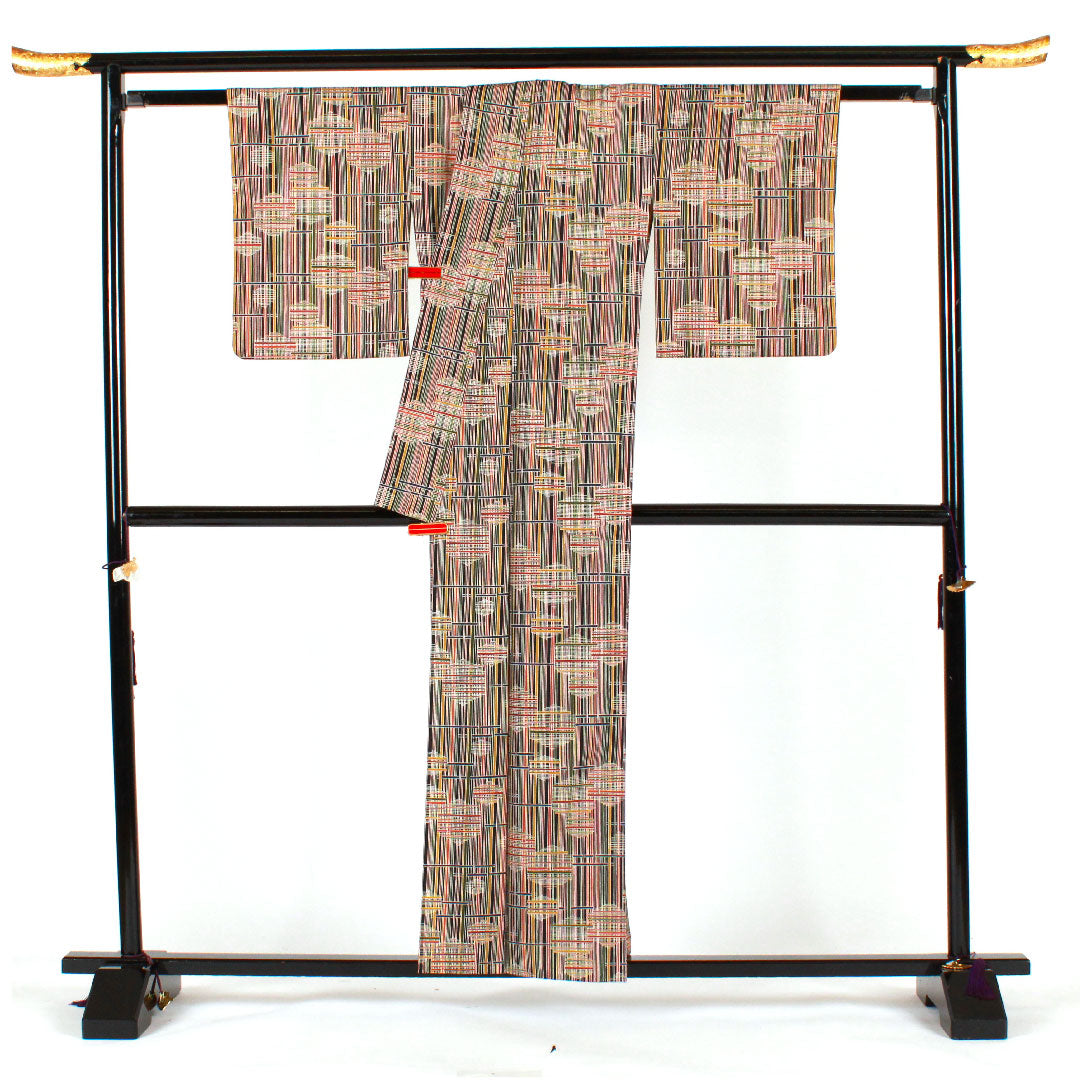 小紋 身丈159cm 裄丈63.5cm 単衣  幾何学模様  ウール Sランク 黒系 1115002062310