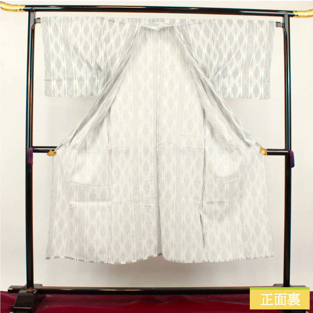 浴衣 木綿 身丈142.5cm 裄丈67cm Sランク 単衣 白系 男物 幾何学模様 1118004962411