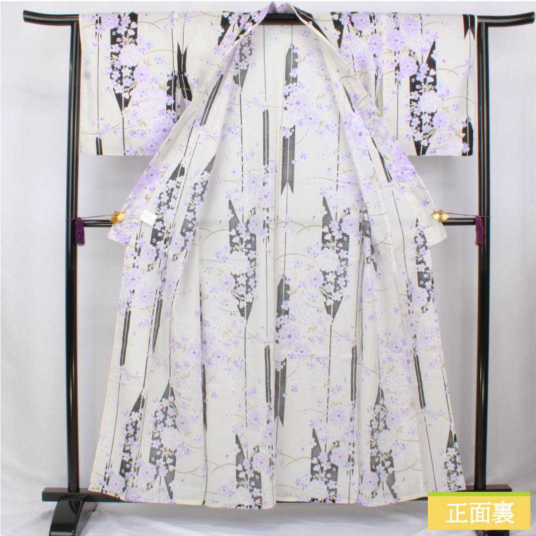 Cotton Yukata, Length 157.5cm, Sleeve Length 62cm, S Rank, Single Layer, White, Arrow Feathers, Floral Pattern, 1118006332311