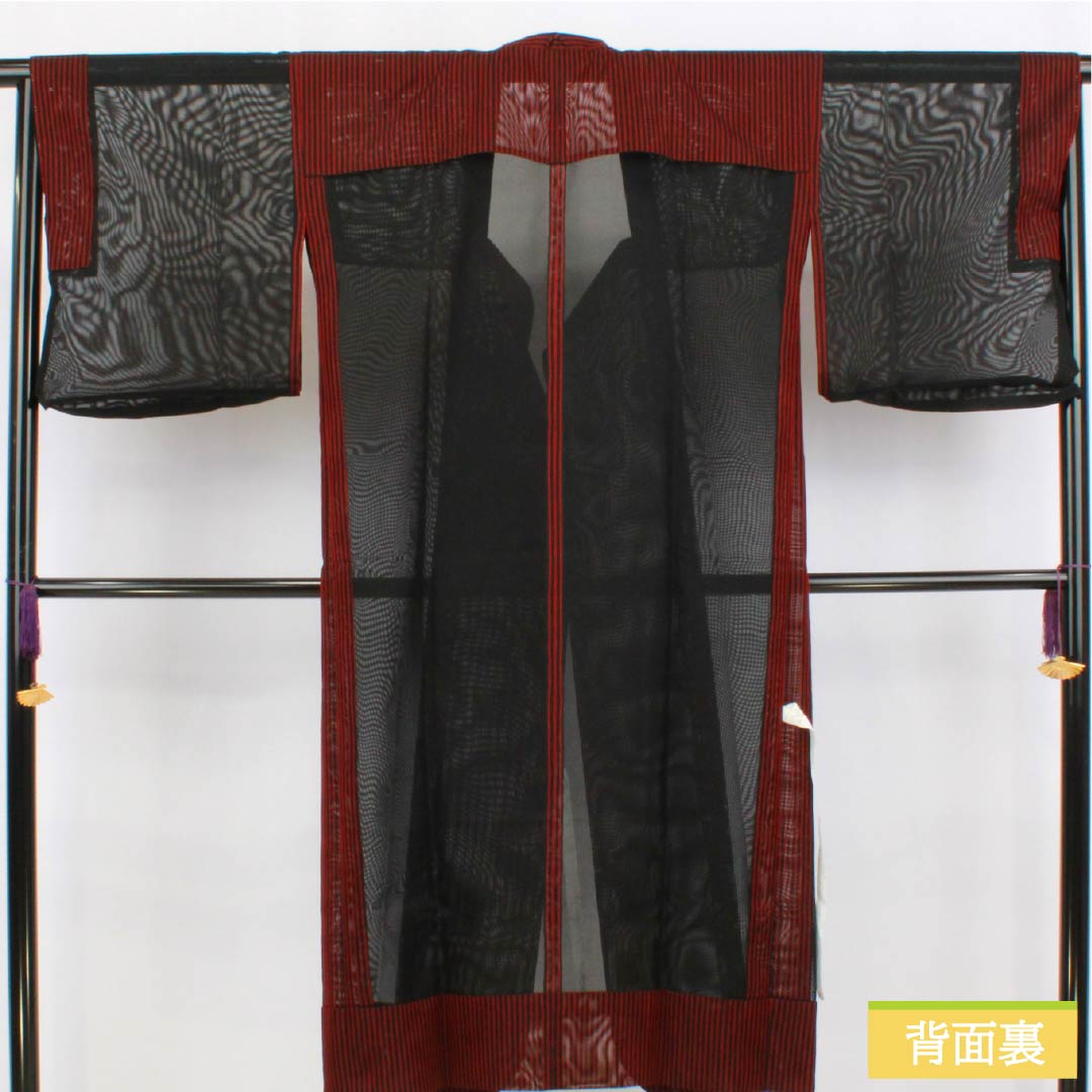 雨コート ポリエステル Sランク 身丈130cm 裄丈67cm 縞 紗 黒系 1117001312910