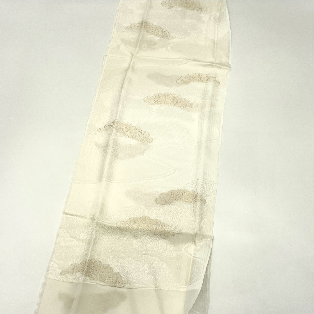 (New Old Stock) Obiage and Obijime Set, Pure Silk, New Rank, Milky White, for Tomesode, Classic Pattern, Flowing Water, Length approx. 160cm, Width approx. 1.5cm, Formal, White-toned, 1141000321311