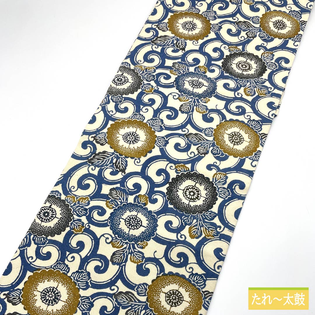 名古屋帯 生成り色（きなりいろ） 京紅型 花唐草 帯丈355cm 正絹 Sランク 全通 カジュアル クリーム系 1124007712315 名古屋仕立て