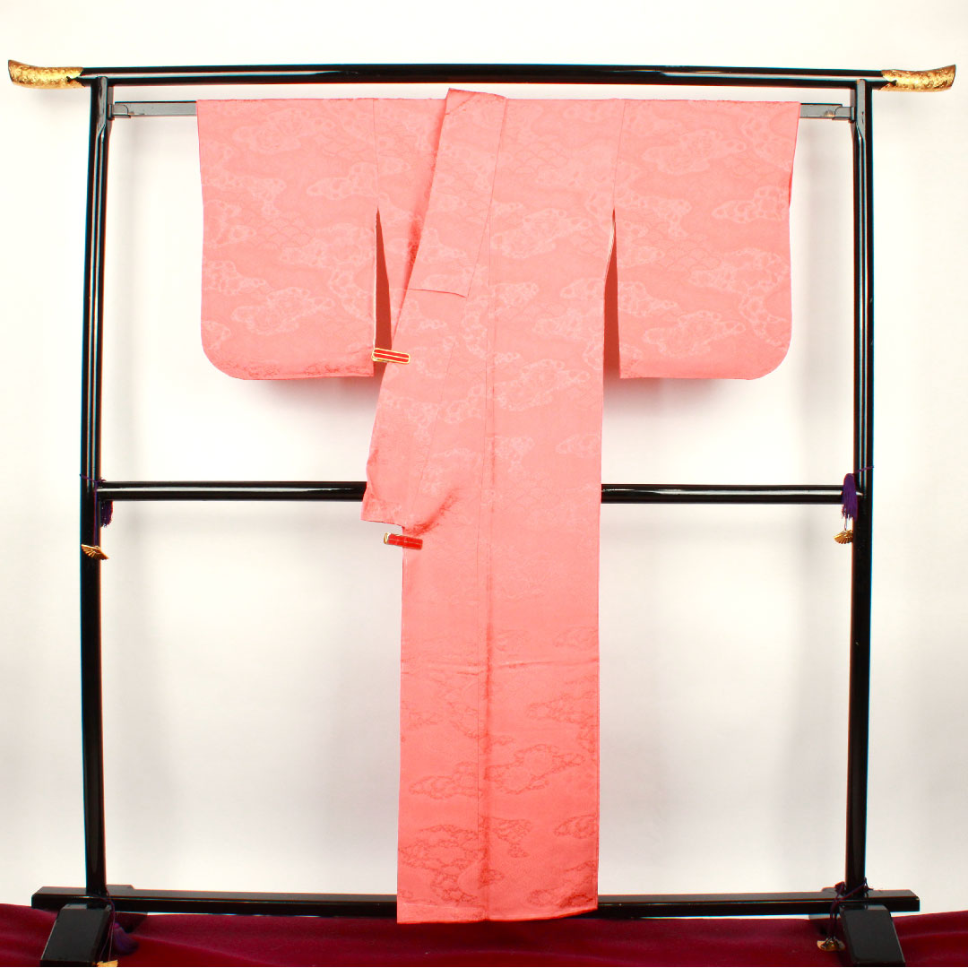 色無地 中紅色 辻ヶ花 剣片喰  身丈155.5cm 裄丈64.5cm 袷  正絹 Sランク 朱系 1114000492316