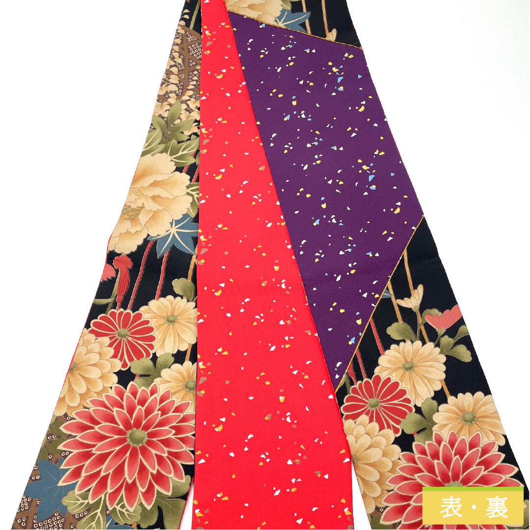 半幅帯 ポリエステル Sランク 染め帯 切り嵌め リバーシブル 菊 桜  帯丈428cm グラデーション系 1125002322499