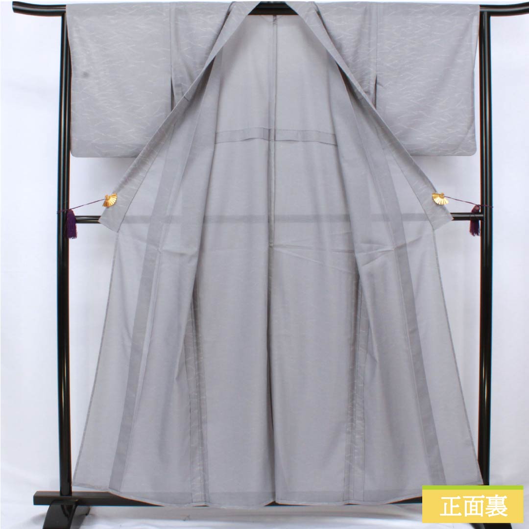 夏物 ポリエステル 小紋 身丈159cm 裄丈65cm 水銀色（すいぎんいろ） 松葉 洗える着物 絽 Sランク グレー系 1132002652322