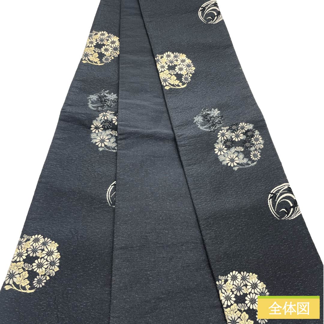 半幅帯 ポリエステル Aランク 夢工房 花丸文 帯丈418cm 黒系 1125005193410