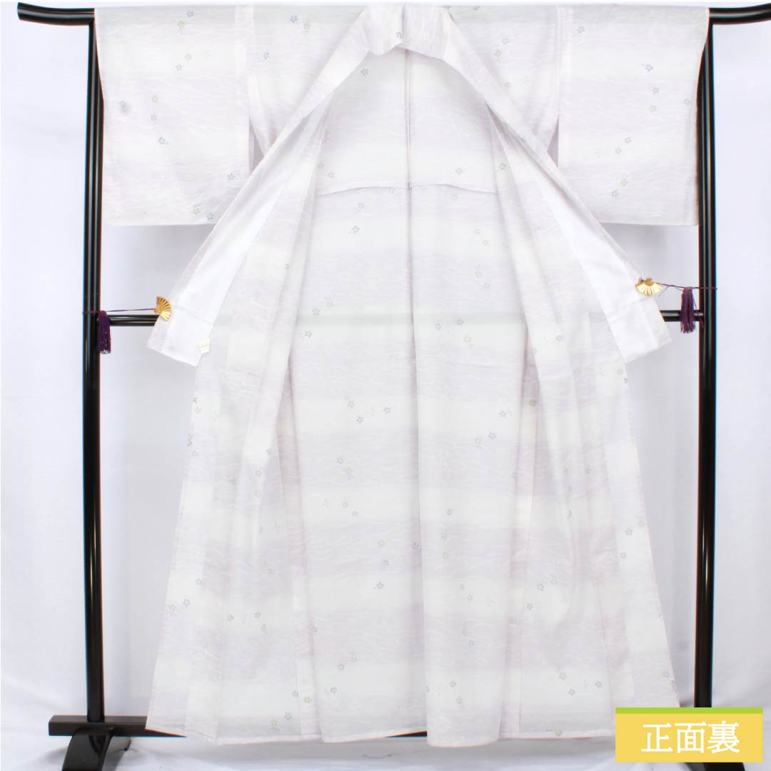 夏物 ポリエステル 小紋 身丈160cm 裄丈65cm 霞色（かすみいろ） 撫子 波 洗える着物 絽 Bランク グラデーション系 1132002454499