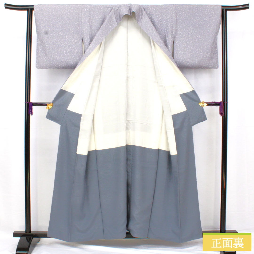 訪問着 正絹 袷 身丈157.5cm 裄丈61.5cm つるば鼠色（つるばねずいろ） タタキ染 扇 一つ紋 中陰三階菱 Aランク 紫系 1112005223320