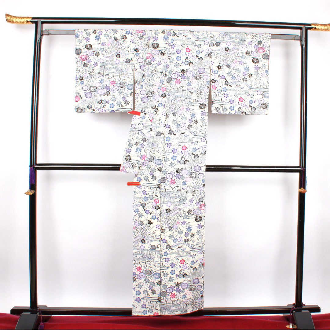 Komon, Length 155cm, Sleeve length 62cm, Awase, Kyoto Bingata, Chayatsuji pattern, Pure silk, S rank, White, 1115002192311