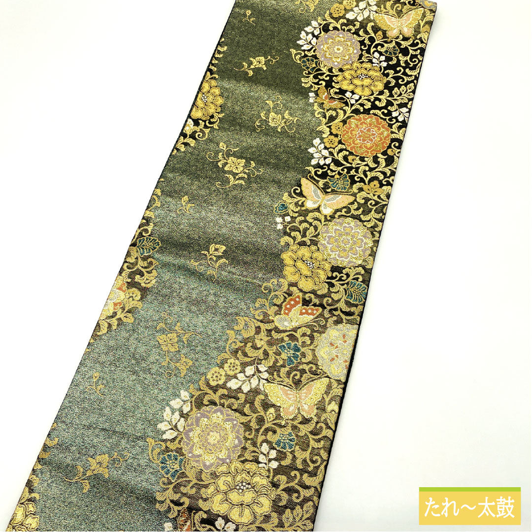 袋帯 正絹 Sランク 翠鳳唐草紋様 西陣織 蝶   帯丈436cm 六通 フォーマル グラデーション系 1123016972399