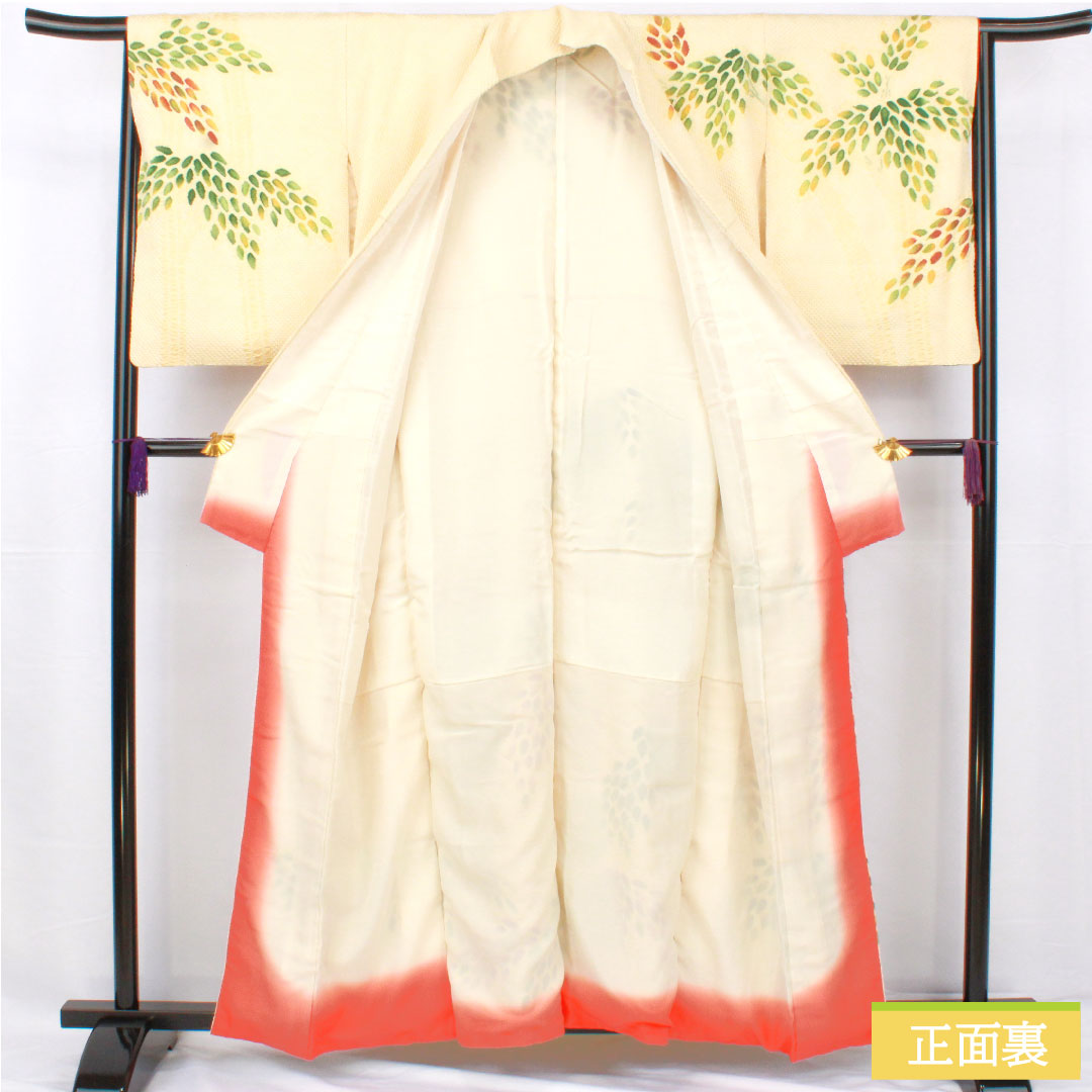 訪問着 正絹 袷 身丈160.5cm 裄丈64.5cm 淡黄色（たんこうしょく） 総絞り 抽象模様 Sランク 黄系 1112005552423