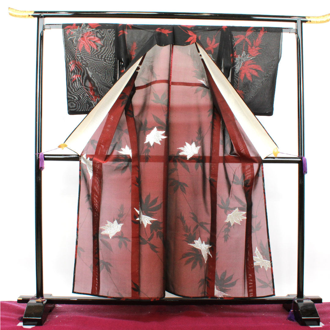 夏物 正絹 小紋 身丈156.5cm 裄丈62cm  抽象模様 紗 Aランク 黒系 1132001083310