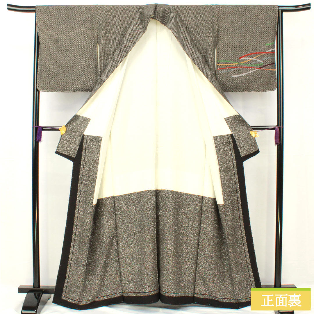 Homongi, pure silk, lined, length 161cm, sleeve length 64.5cm, good manners, abstract pattern, basting thread included, unused, S rank, black, 1112005122410