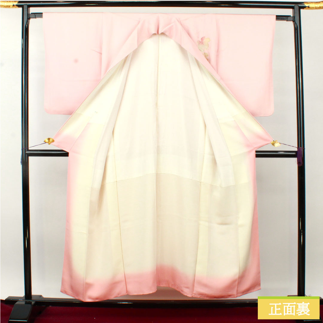 訪問着 正絹 袷 身丈152.5cm 裄丈63.5cm 曙色（あけぼのいろ） 金彩友禅 和田光正 草花模様 Sランク ピンク系 1112004782213