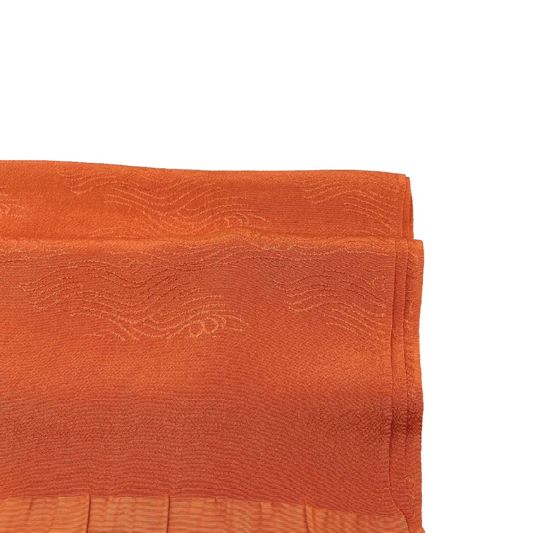 帯揚げ 正絹 Aランク カジュアル 紅色（べにいろ） 波 長さ約168cm 幅約28cm 橙系 1136005093926