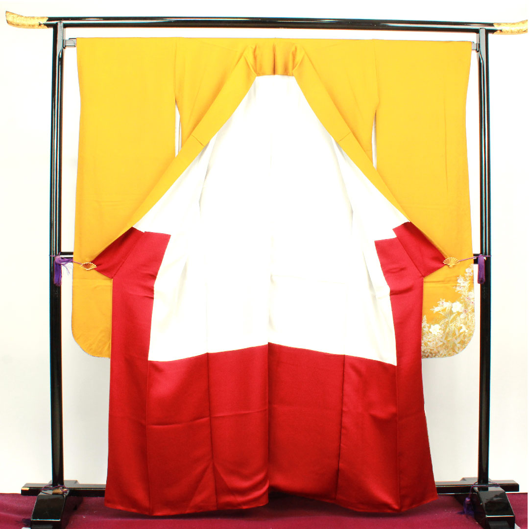 振袖 正絹 Sランク 身丈161cm 裄丈67cm 袷 黄茶色（きちゃいろ） 京友禅 御所車 草花模様   黄系 1113002352423