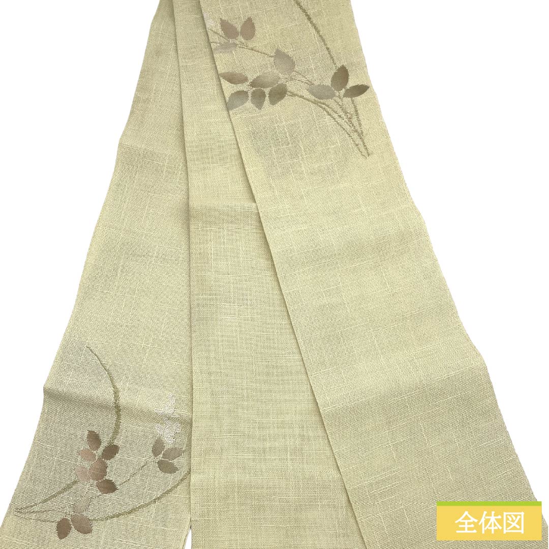 半幅帯 正絹 Bランク 淡黄蘗色（うすきはだいろ） 夏帯 草花模様 帯丈320cm 黄系 1125004304323