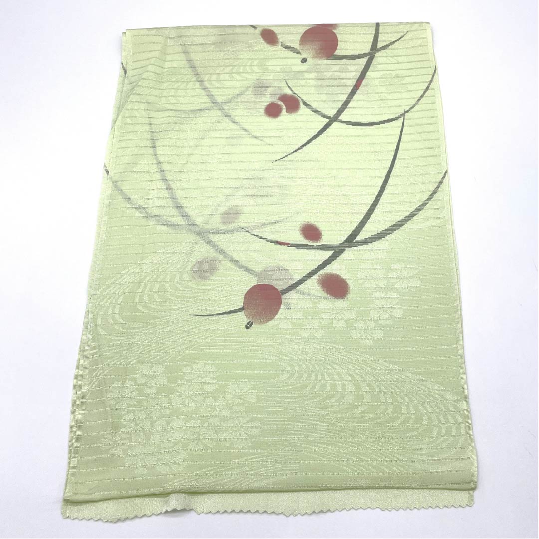 （新品）帯揚げ 正絹 セミフォーマル 薄柳色（うすやなぎいろ） 夏物 蛍 長さ約166cm 幅約28cm NEWランク 緑系 1136000811919
