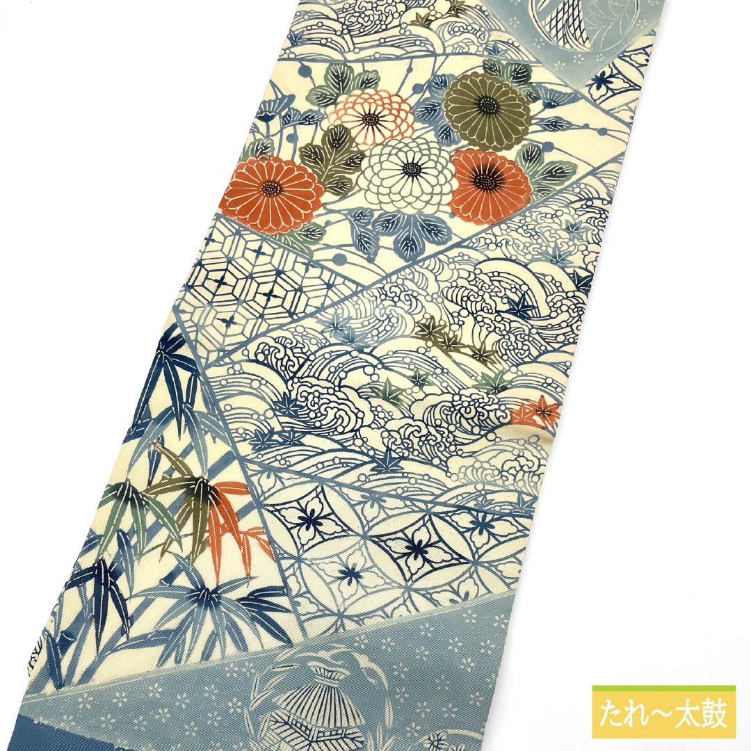 Nagoya obi, natural color (kinariiro), stencil dyeing, Shippo, bamboo, obi length 365cm, pure silk, S rank, full length, casual, cream color, 1124008282315, Nagoya style