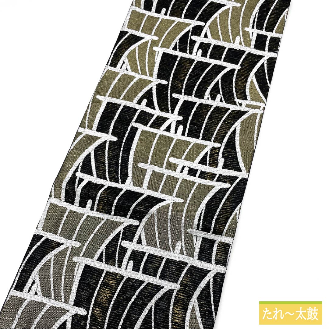 Pure silk obi by Ikki Kusano, Tsujiume Kigyoten, thick gold leaf, sail, 436cm long, S rank, six-fold, semi-formal, black, 1123014732310
