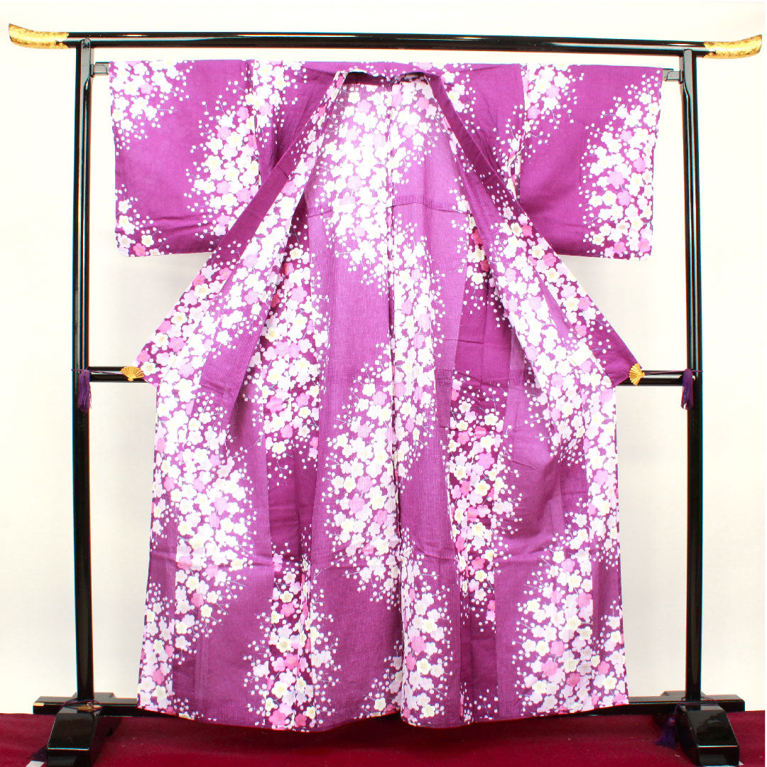 浴衣 菖蒲色 梅 木綿 Sランク 単衣 身丈161cm 裄丈66.5cm 紫系 1118001182420