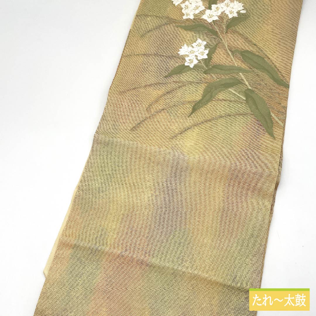 名古屋帯 正絹 引箔 夏帯 刺繍 桔梗 帯丈355cm Sランク ポイント柄 セミフォーマル グラデーション系 1124008682399 名古屋仕立て